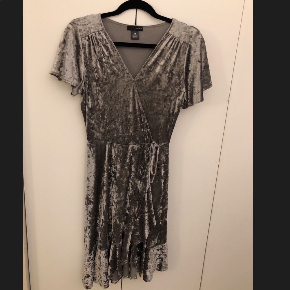 AQUA Faux Velvet Wrap Dress